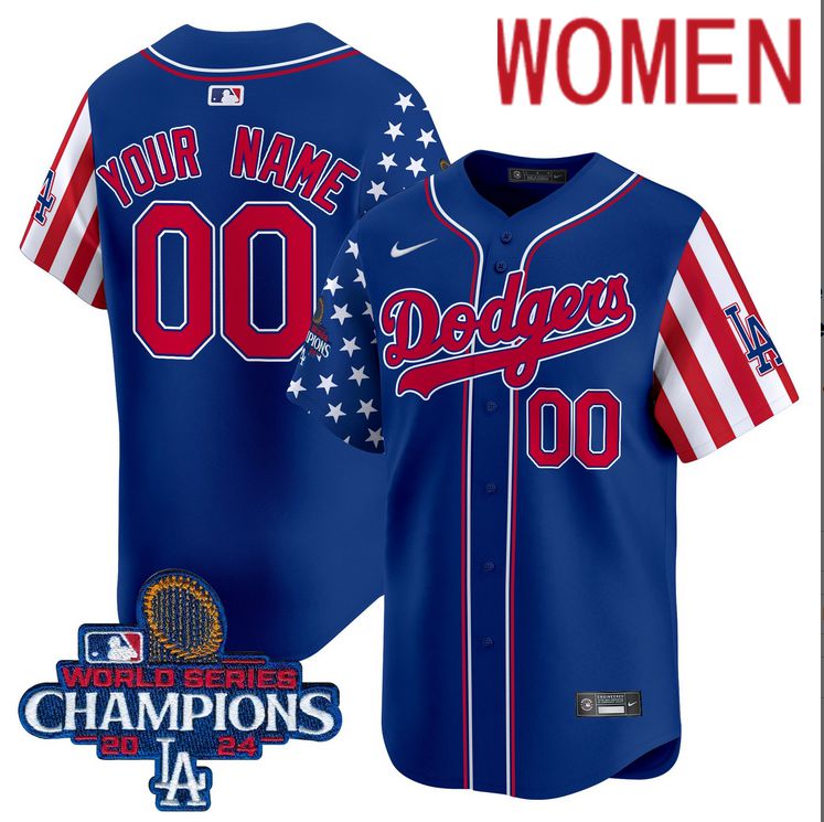 Women MLB Los Angeles Dodgers Custom American Style blue 2024 World Series Champions  Limited Jersey